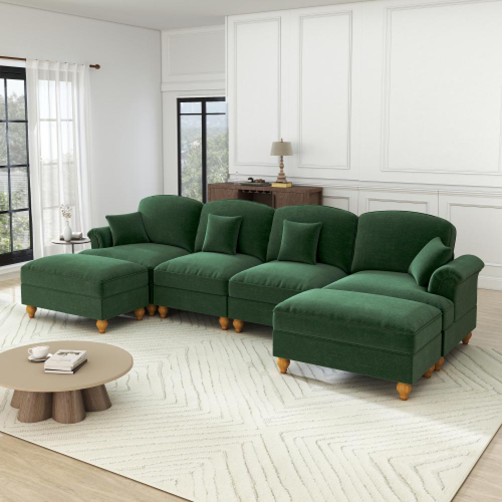 Elegancka, 4-osobowa sofa w stylu średniowieczno-nowoczesnym, z rozszerzanymi podłokietnikami, zdejmowanym błotnikiem