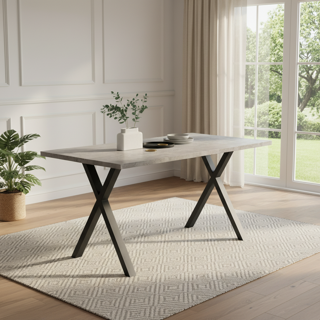 Stół jadalny prostokątny dla 4-6 osób - 140 x 80 x 76 cm - MDF i nogi z kutego żelaza - Szary