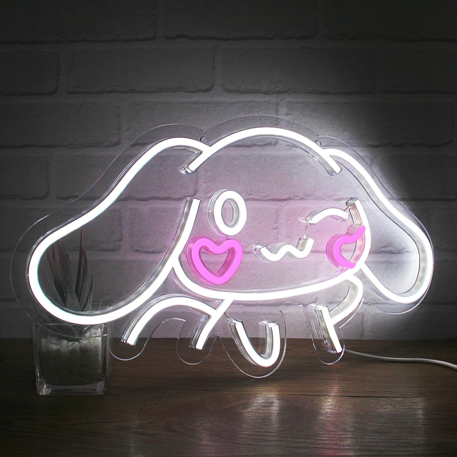 Animowana lampa neonowa Cinnamoroll, ściemnialna lampa ścienna LED w kształcie psa Cinnamoroll, lampa neonowa zasilana przez USB do montażu na ścianie