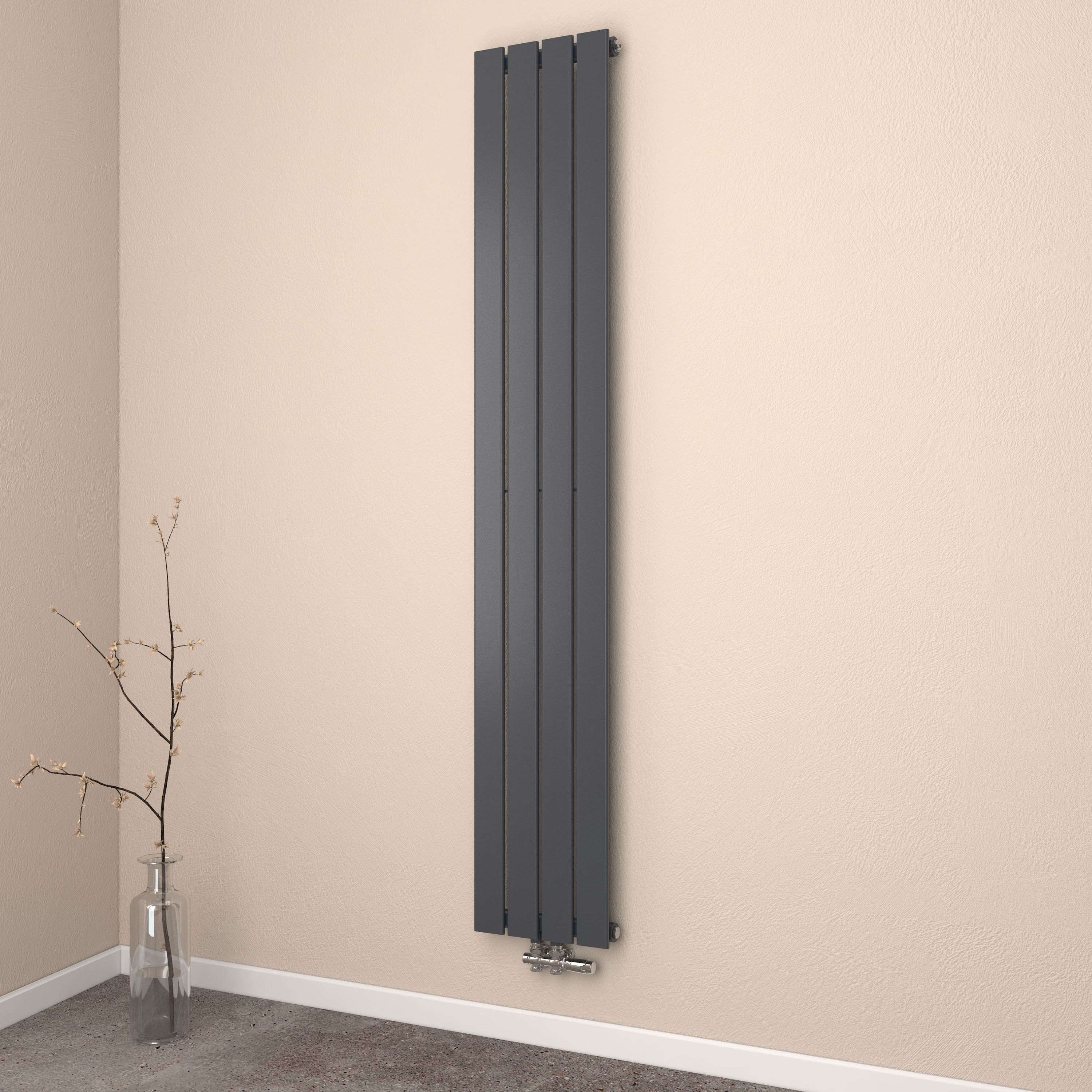 EMKE Grzejnik stalowy 180 x 30 cm 627 W - Jednopłytowy - Podłączenie środkowe - Czarny mat