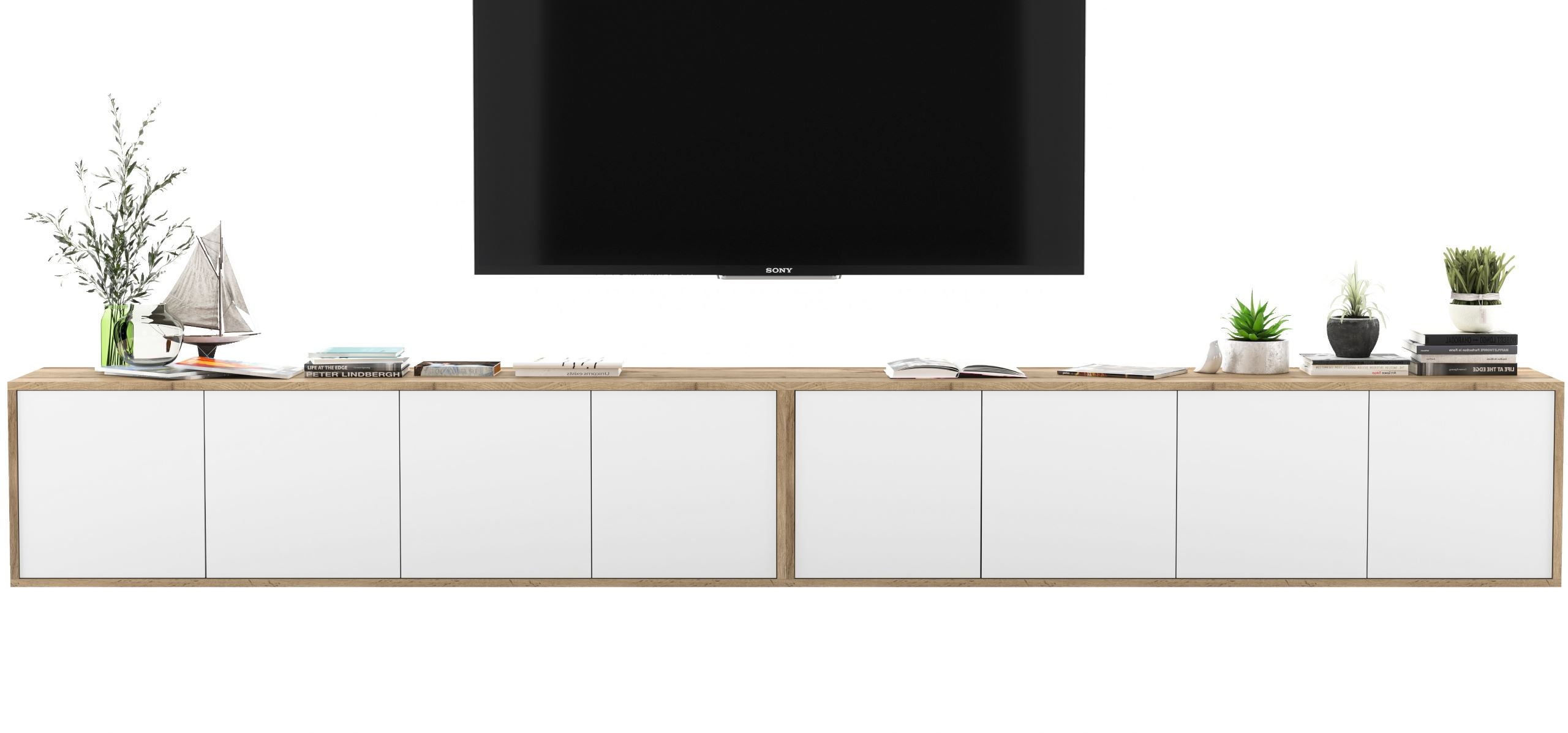 Wisząca szafka RTV Loft 300 cm biały mat, komoda RTV pod telewizor do salonu