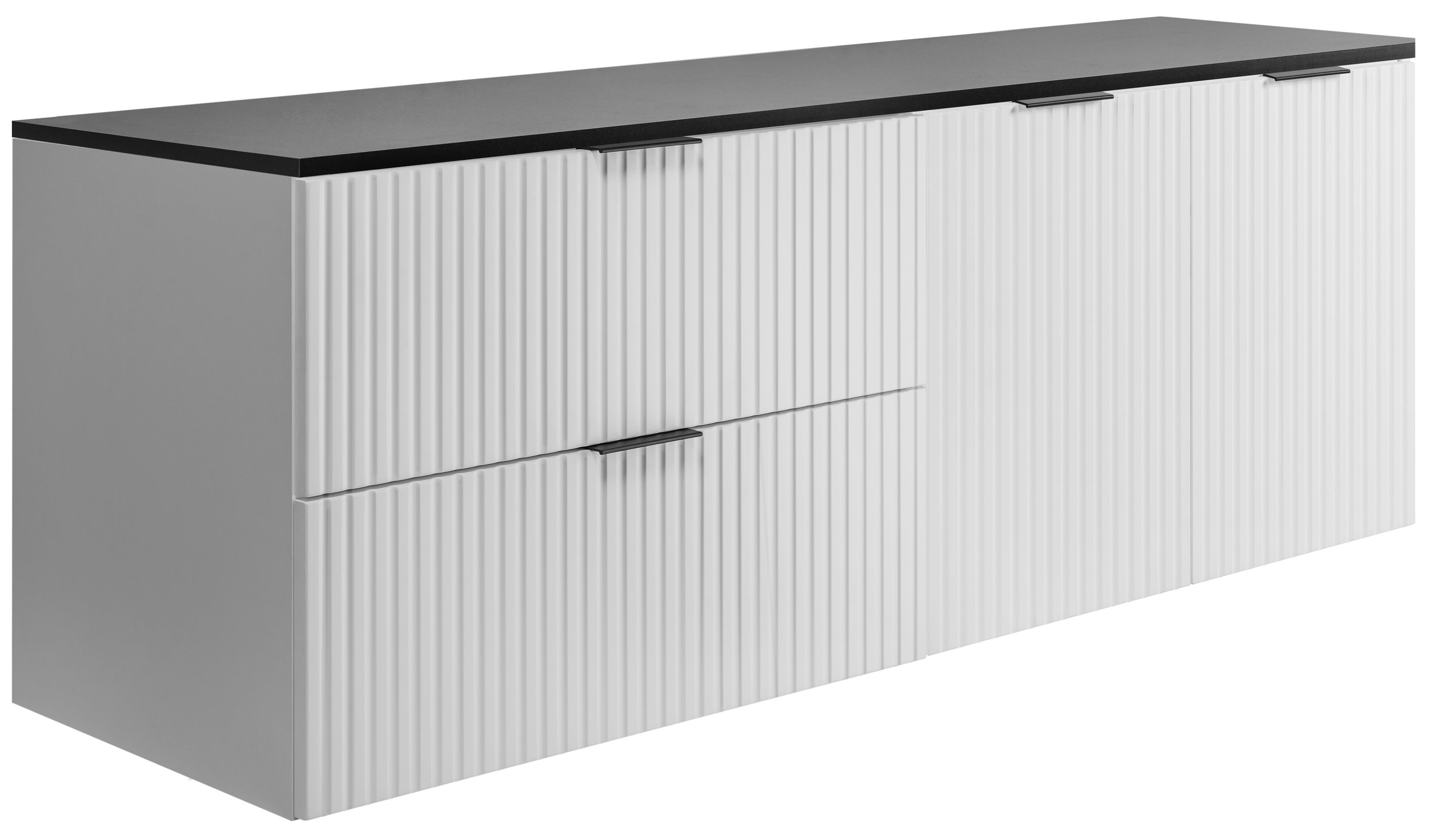 Zestaw łazienkowy: szafka z szufladami i szafka z drzwiami, 57×46×160 cm, kolor: biały/czarny, uchwyt czarny