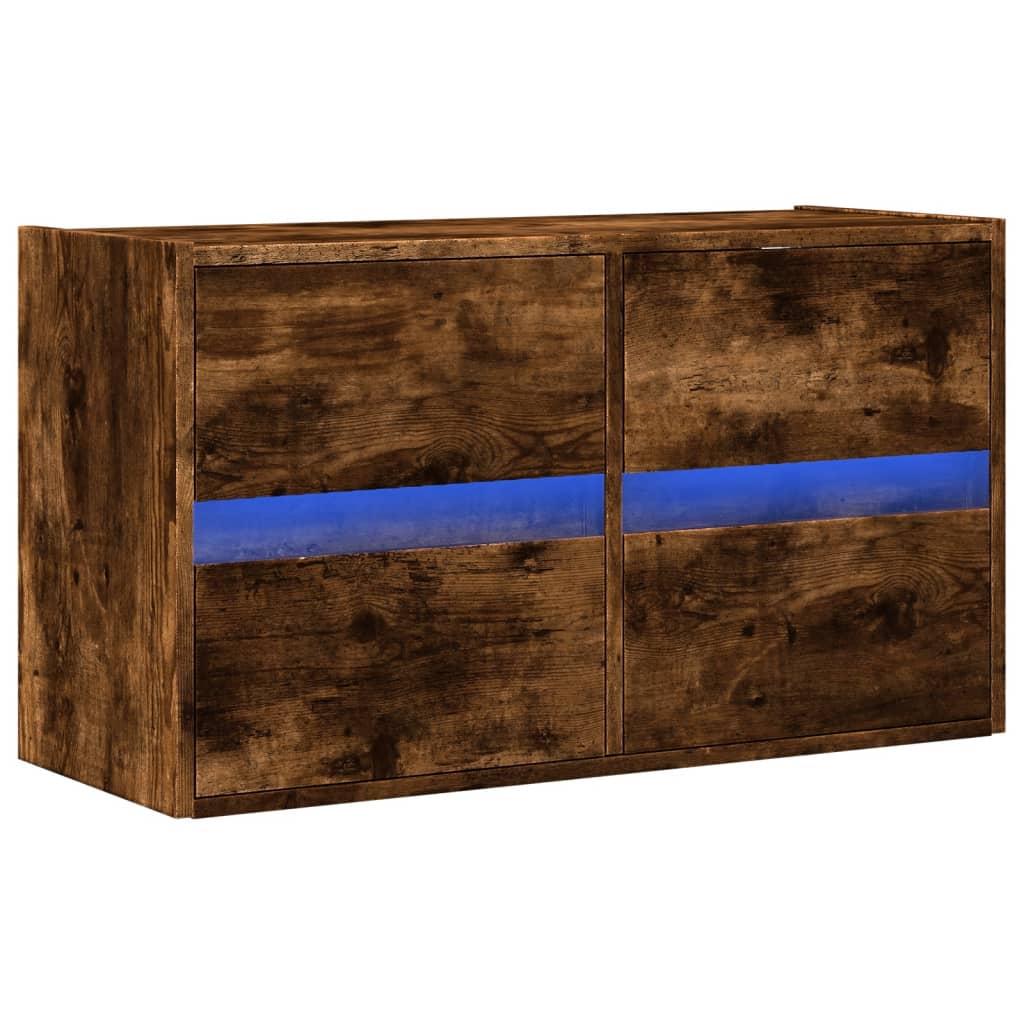 Ścienna szafka TV z LED, przydymiony dąb, 80x31x45 cm