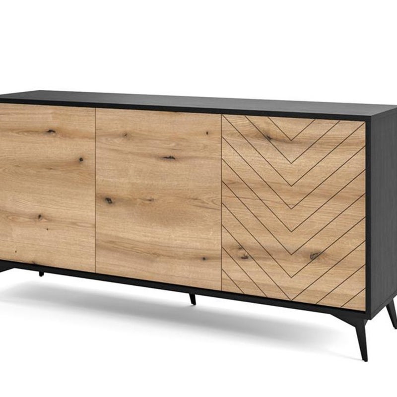 Komoda 3-drzwiowa DIAMOND 154 cm – Dąb Evoke i Czarny Mat