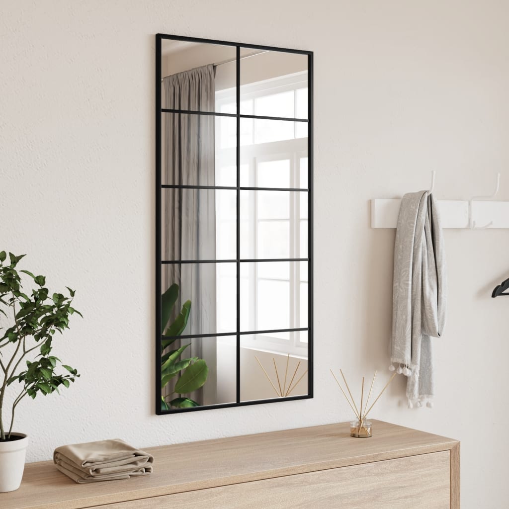 vidaXL Lustro ścienne, czarne, 50x100 cm, prostokątne, żelazo