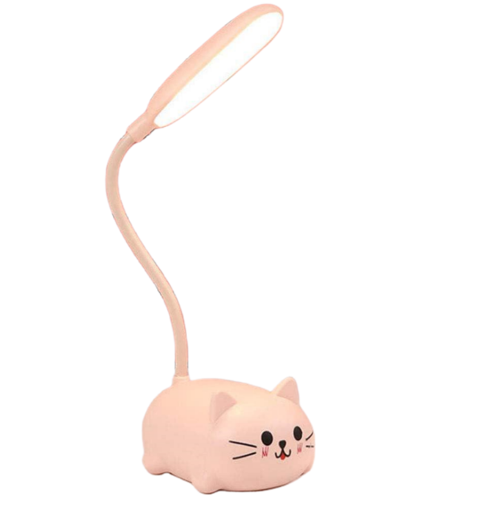 Dziecięca lampka biurkowa LED, akcesoria biurowe Kawaii w kształcie uroczego kota, elastyczna lampka biurkowa na gęsiej szyi do ochrony oczu,