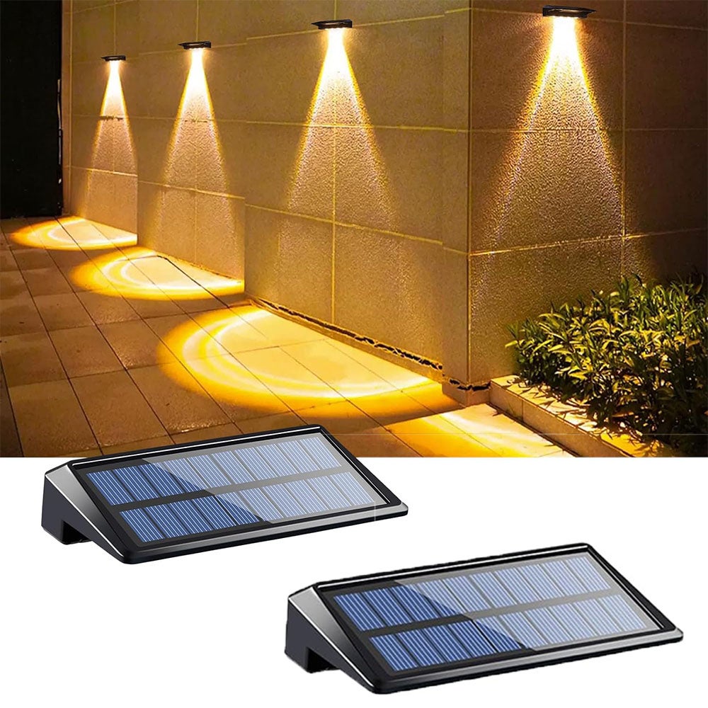 Zestaw 2 sztuk wodoodpornych (IP65) solarnych lamp LED do tarasu, zewnętrznych kinkietów solarnych o ciepłym świetle