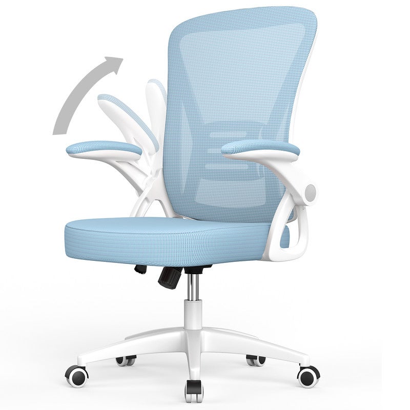 Fotel biurowy ergonomiczny – z kółkami – podparcie lędźwiowe, regulowane oparcie – regulowana wysokość – niebieski