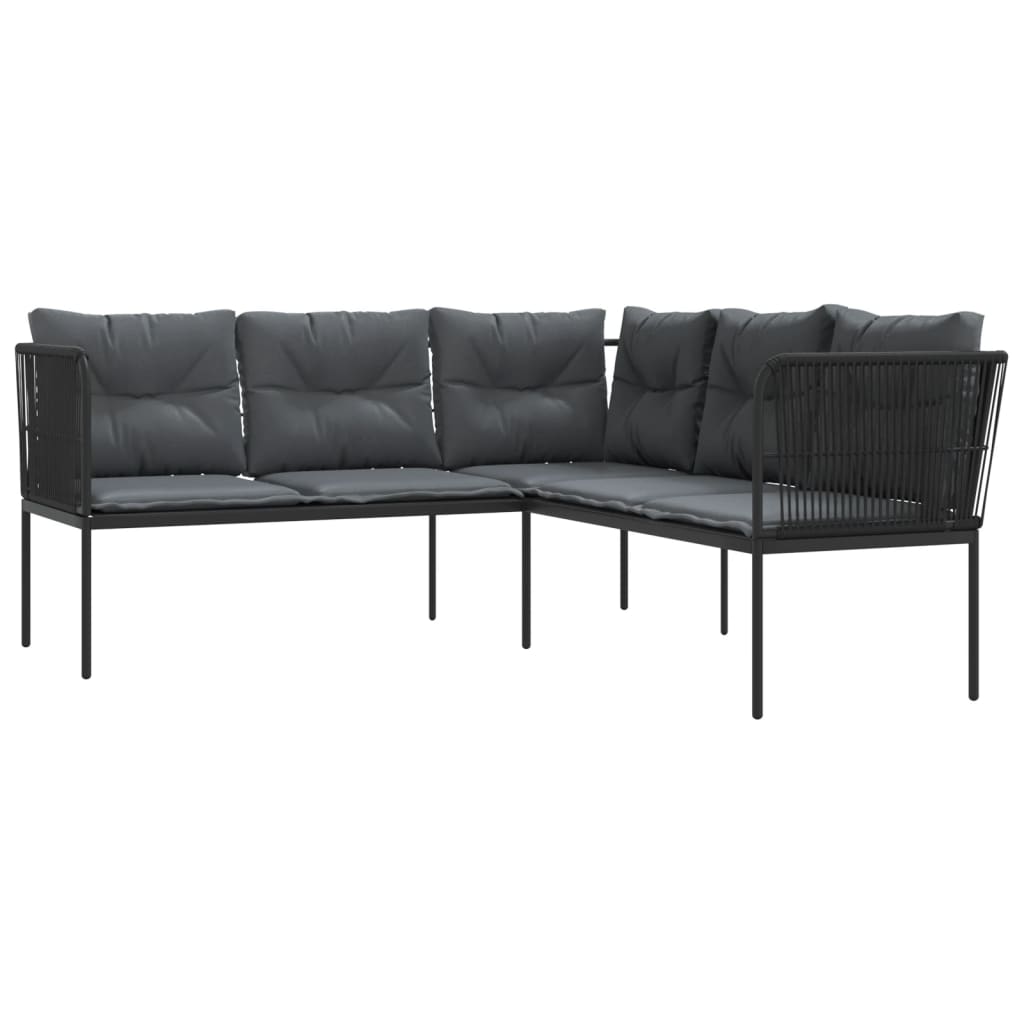 Sofa Ogrodowa Narożna Stalowa Czarna z Poduszkami Antracytowymi