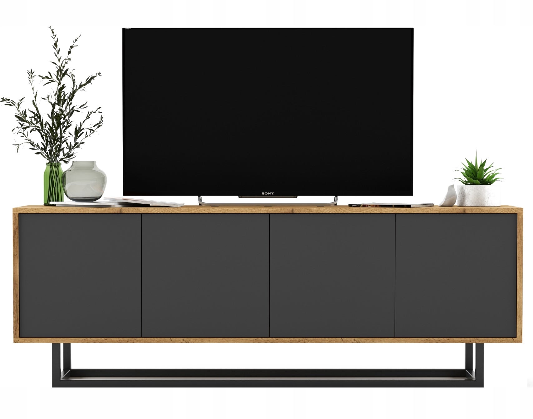Szafka RTV Loft 150 cm dąb wotan grafit mat, nowoczesna komoda RTV pod telewizor do salonu