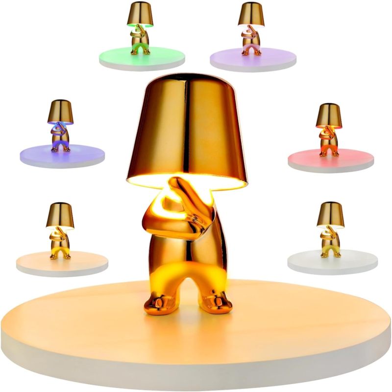 Złota Lampka Stołowa Człowiek | Zabawna Lampka Nocna, Dekoracyjna Lampka Myśliciel | Rzeźba Ozdoba Domu, Artystyczna Lampka Stołowa