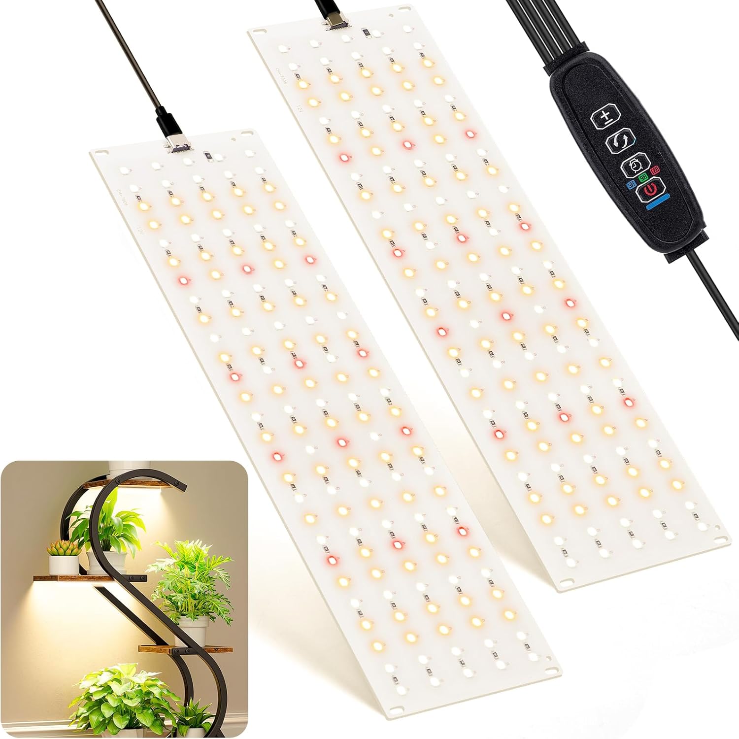 Lampa do roślin doniczkowych, 135 diod LED x 2 sztuki, lampa do roślin, wspomaga wzrost roślin, lampa do roślin z timerem, 10 poziomów jasności
