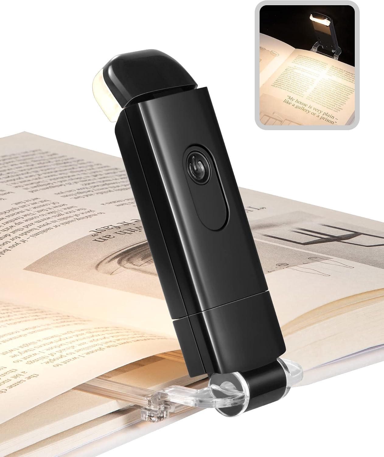 Lampka do czytania ładowana przez USB, podświetlana diodami LED, przyczepiana na klips, idealna do stosowania w nocy w łóżku, czarna.