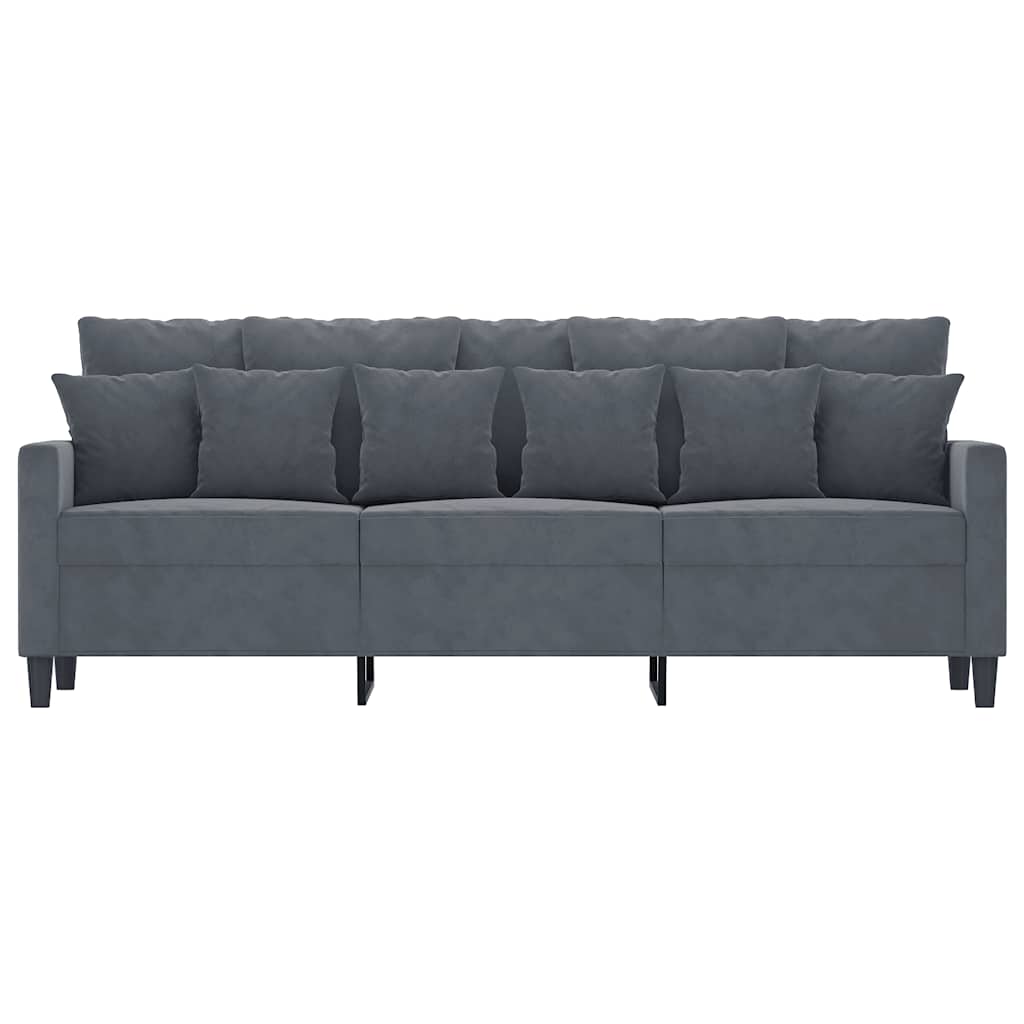 Sofa 3-osobowa, ciemnoszara, 180 cm, obita aksamitem