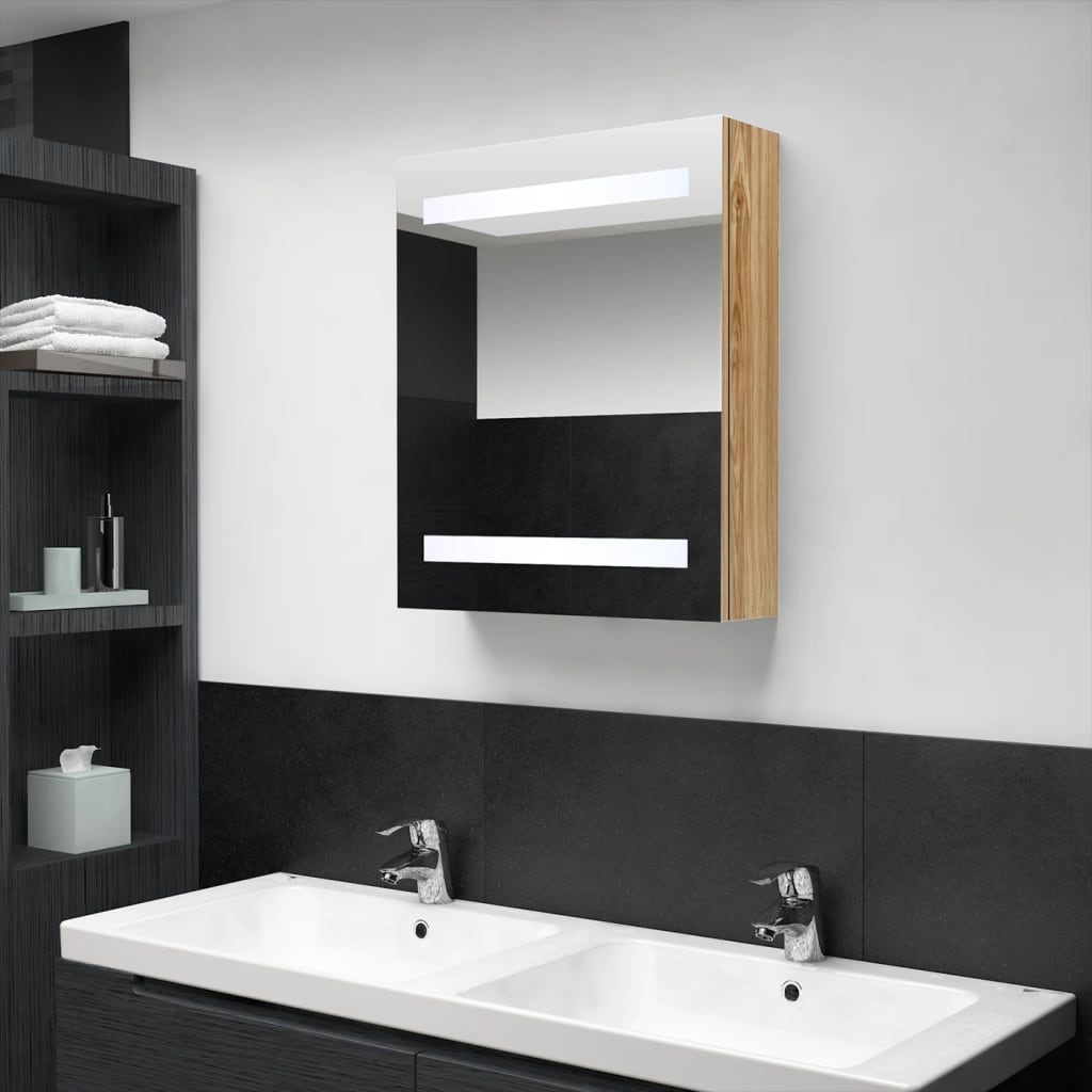 vidaXL Szafka łazienkowa z lustrem i LED, kolor dębu, 50x14x60 cm