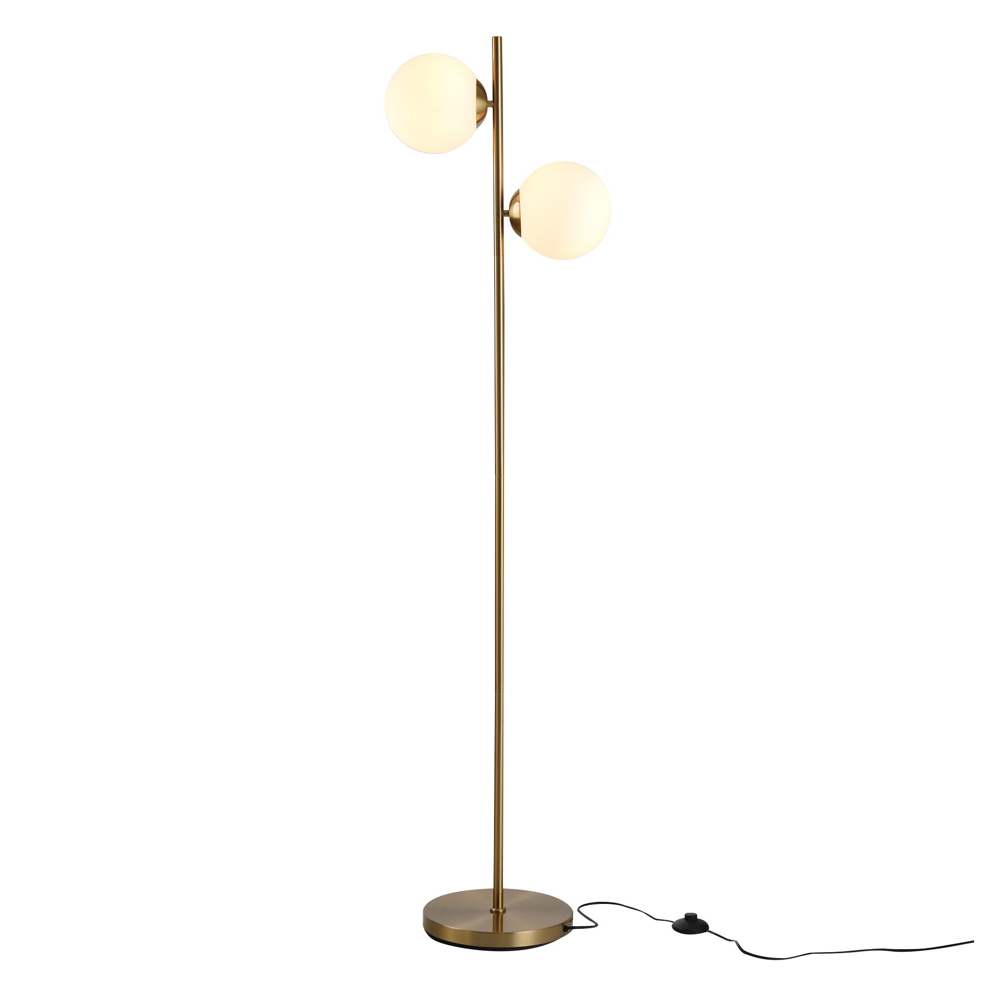 Lampa stojąca, zestaw 2 sztuk z kloszami szklanymi, stal i szkło, wys. 165 cm, złoto-biała, nowoczesny design do salonu