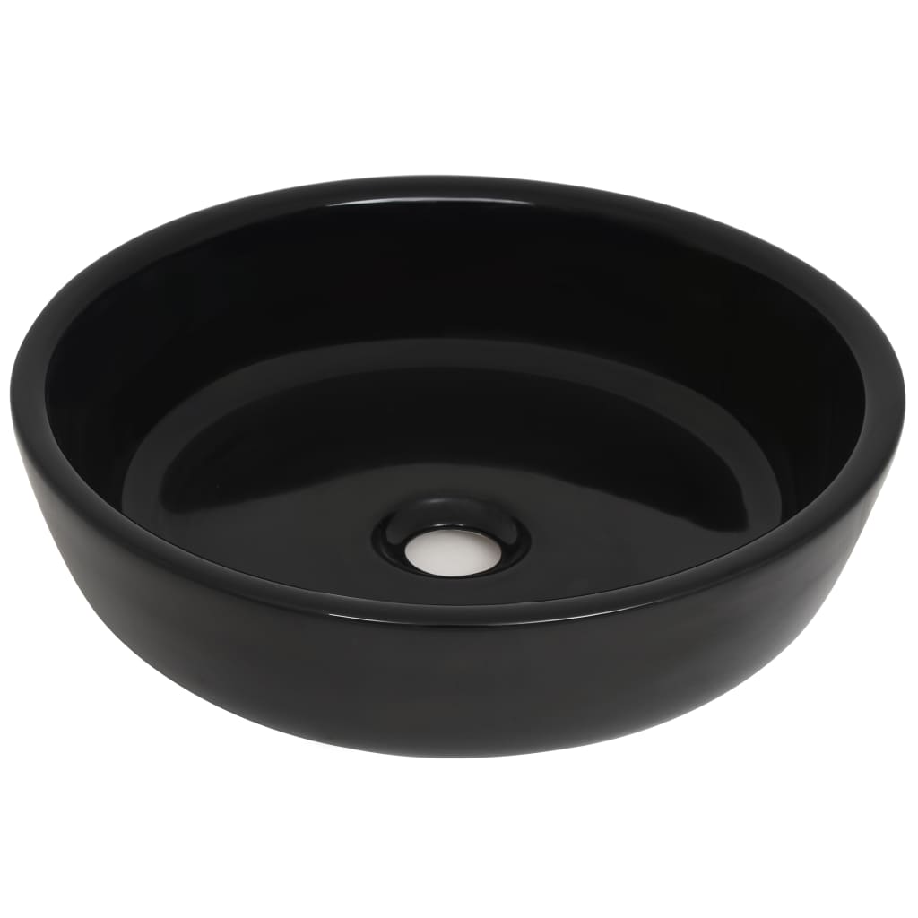 Umywalka Nablatowa Ceramiczna Okrągła Czarna do Łazienki 42 cm