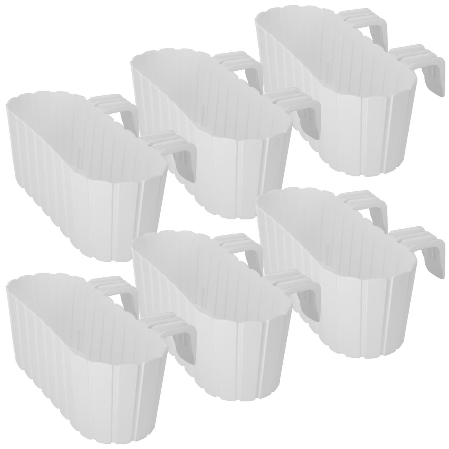 Doniczka Balkonowa na Balustradę - 40 x 15 x 15 cm - Skrzynka Plastikowa na Balkon - Owalna - Rustykalna - Biała - Zestaw 6 SZT KOTARBAU