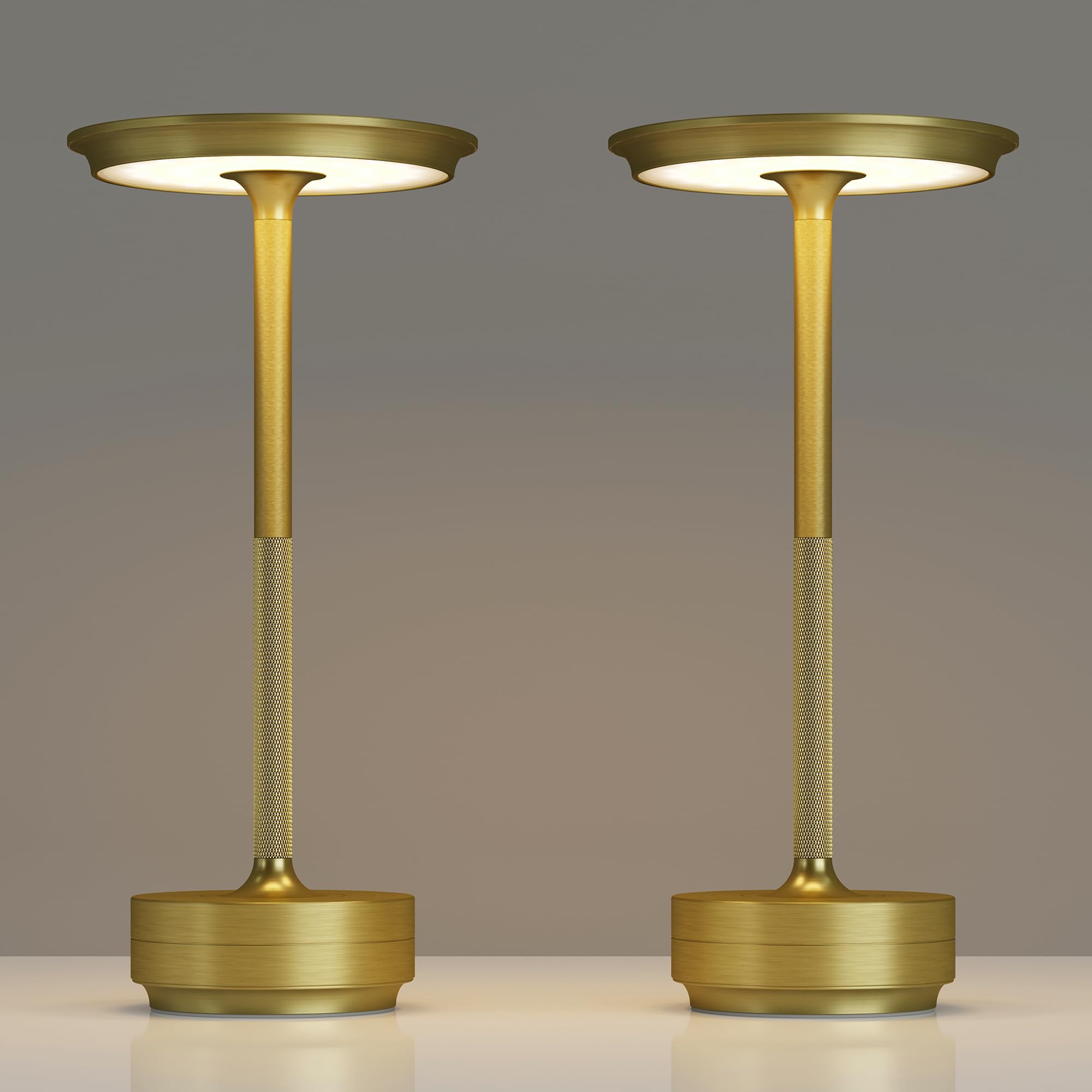 Lampa Stołowa Bezprzewodowa Zasilana Baterią 2 Sztuki, Bateria 1200mAh, 3 Temperatury Płynna Regulacja, Funkcja Pamięć, Złota