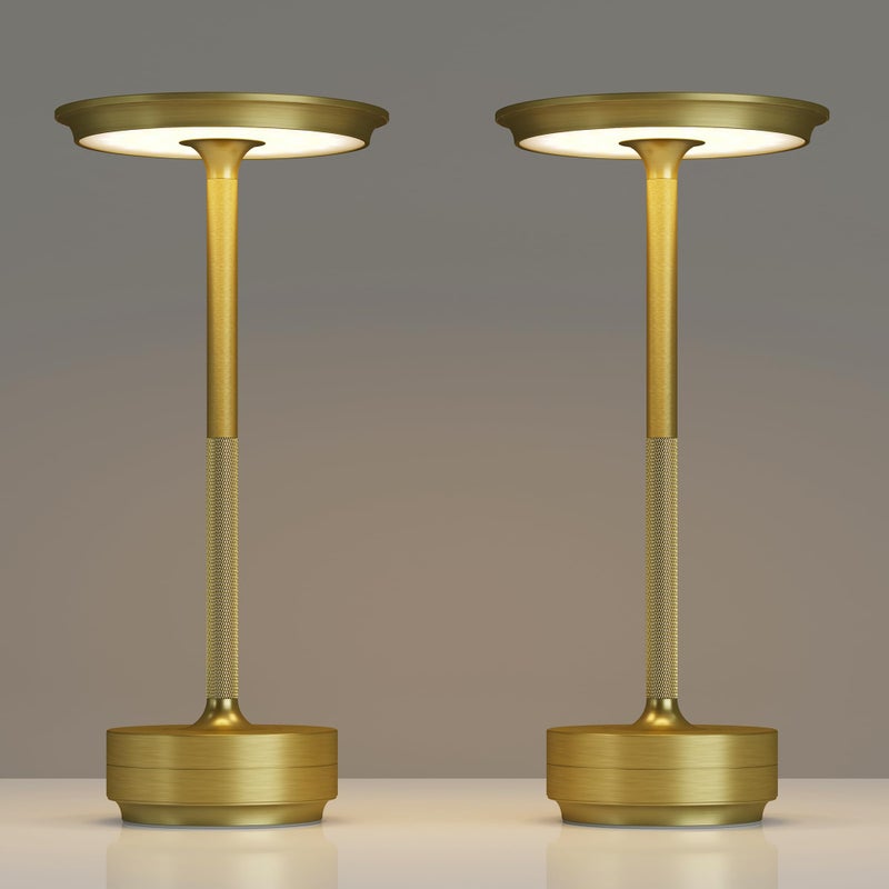 Lampa Stołowa Bezprzewodowa Zasilana Baterią 2 Sztuki, Bateria 1200mAh, 3 Temperatury Płynna Regulacja, Funkcja Pamięć, Złota