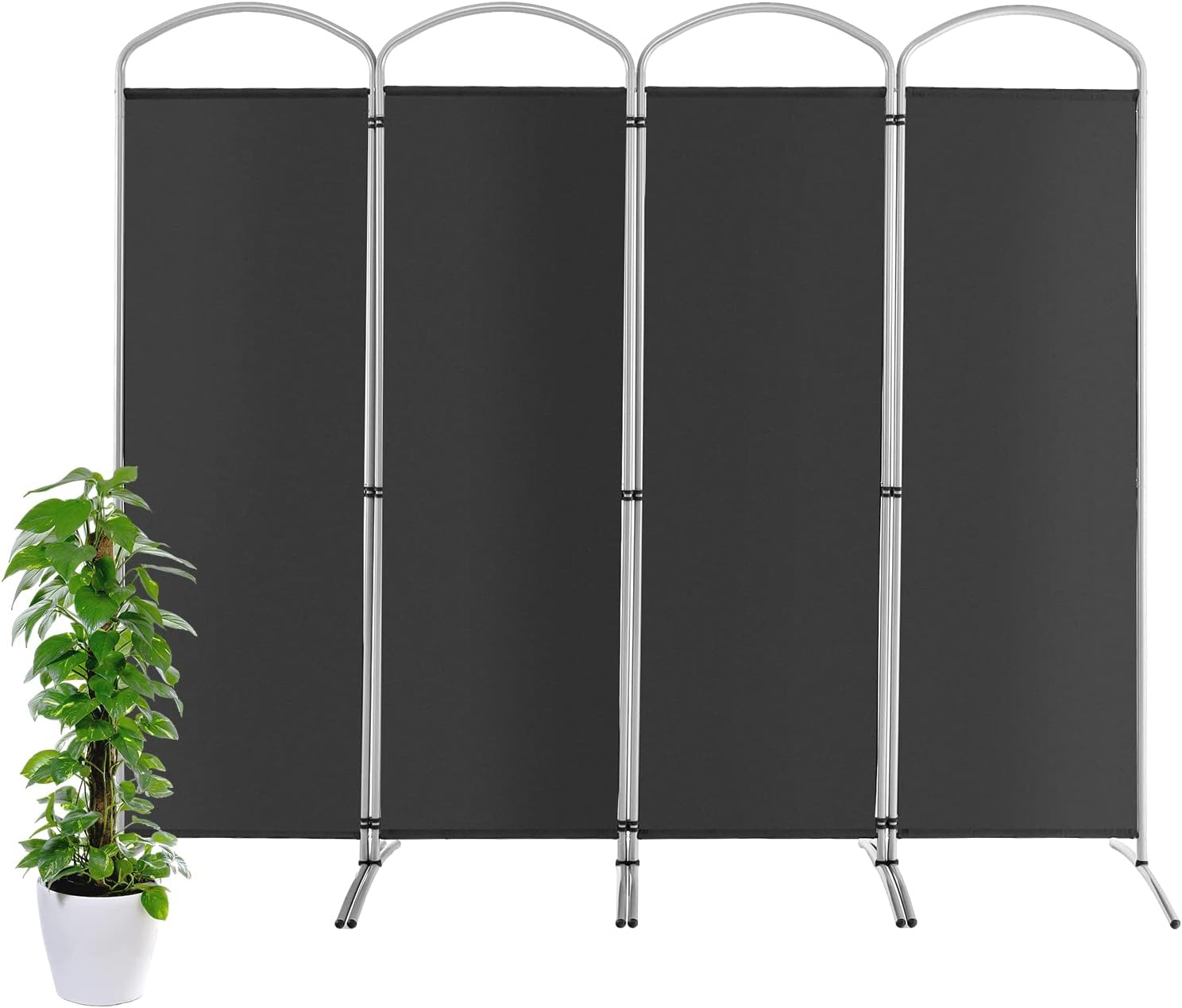 Duży parawan składany z 4 panelami, składana przegroda o wysokości 188 cm, szary