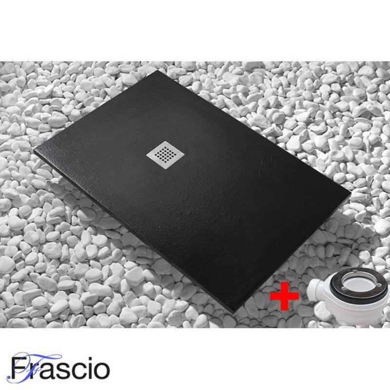Brodzik Vulcano Line Slim Black 180x105 cm z żywicy syntetycznej i proszku marmurowego z wolnym odpływem - FRASCIO