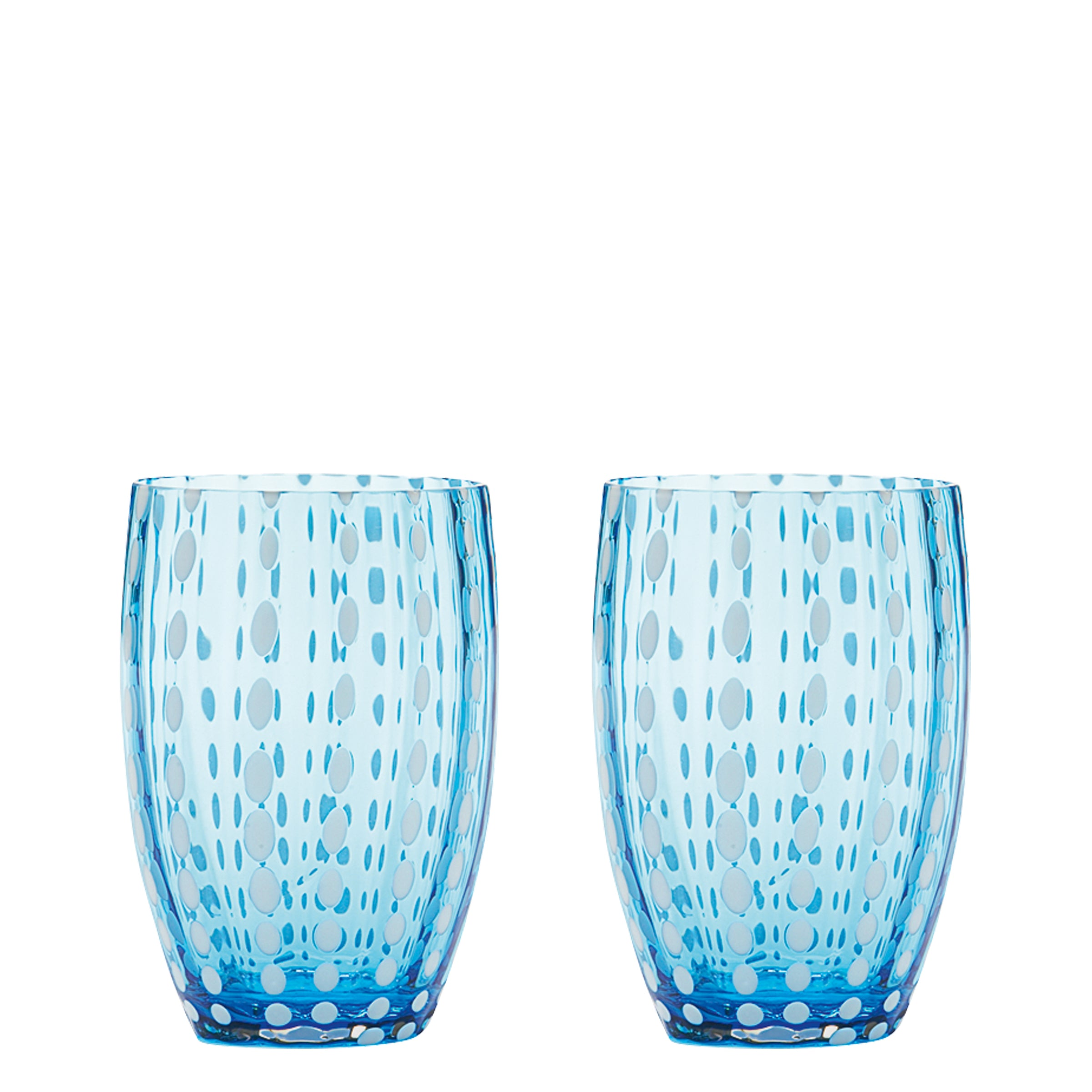Zafferano Perle Aquamarine zestaw 2 szklanek dmuchane szkło, 32 cl, ręcznie robione