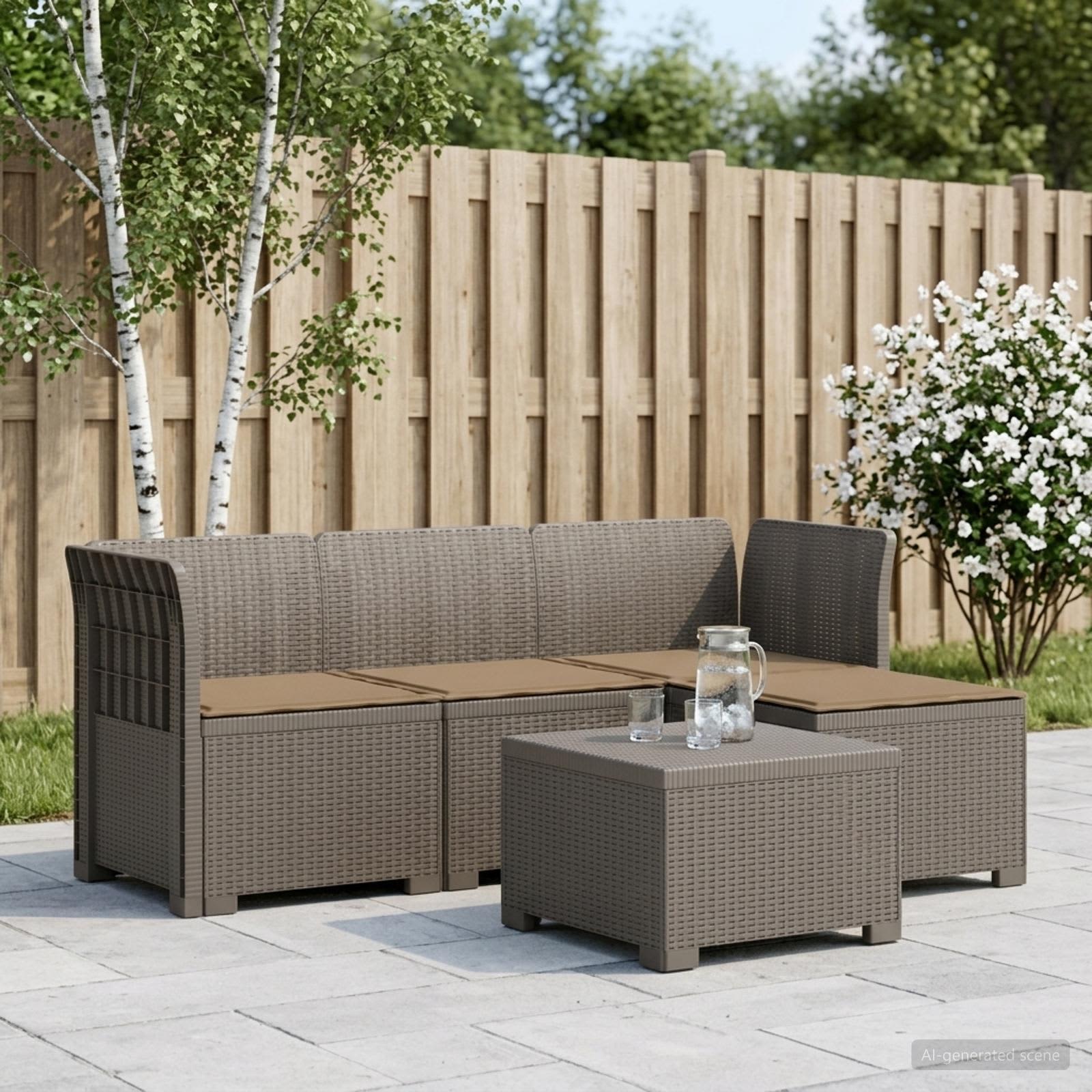 Sofa ogrodowa dla 4 osób z poduszkami w stylu rattanowym PP vidaXL