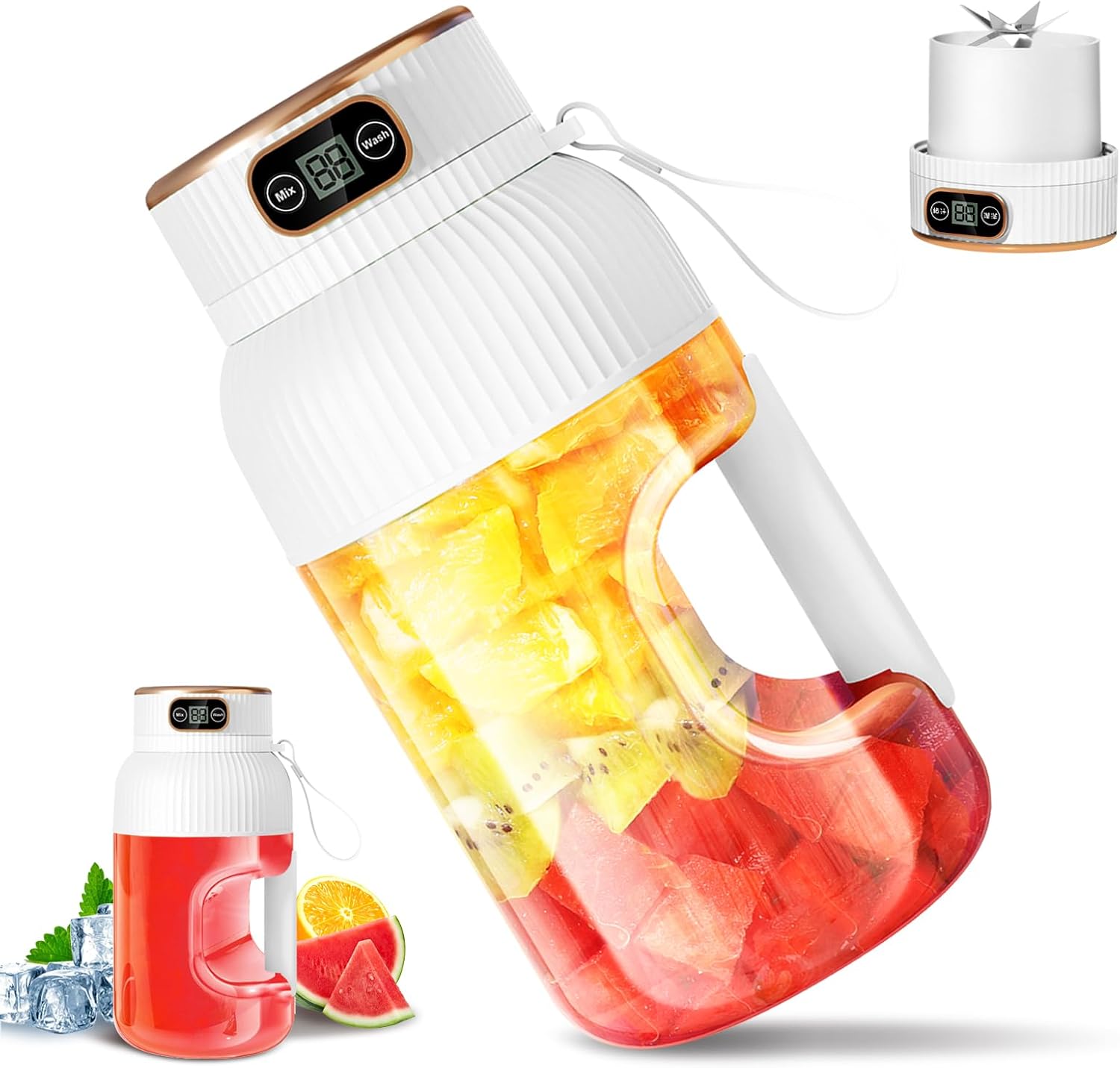 Przenośna wyciskarka do soków 1000 ml, blender do milkshake o dużej pojemności, ładowany przez USB, blender do smoothie z 5 ostrzami, do kuchni, na ze