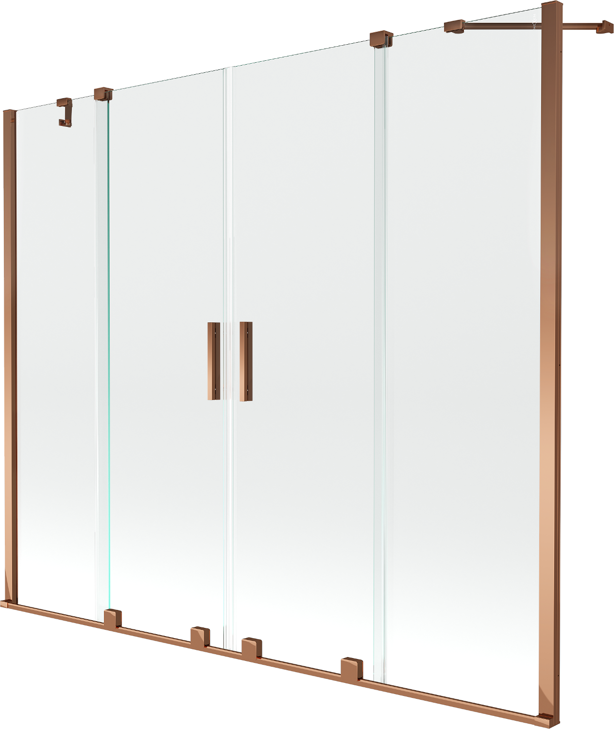 Mexen Velar Duo parawan nawannowy 2-skrzydłowy rozsuwany 200 x 150 cm, transparent, różowe złoto - 896-200-000-02-60