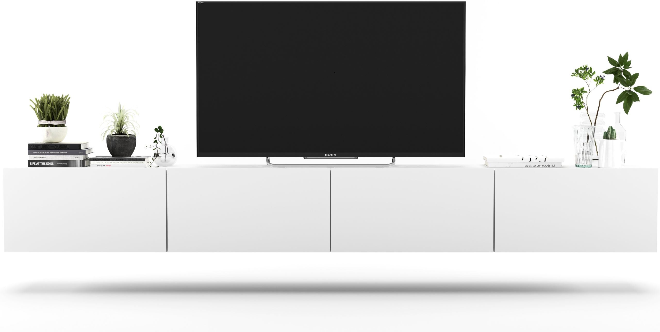 Wisząca szafka RTV Loft 240 cm biały mat, komoda RTV pod telewizor do salonu