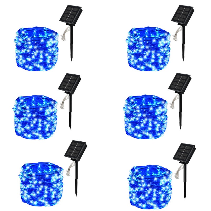 Zestaw sztuk LED solarne lampki druciane z drutu miedzianego użytku zewnętrznego wodoodporne ogrodowe trybów bajkowe lampki Boże Narodzenie Niebieski