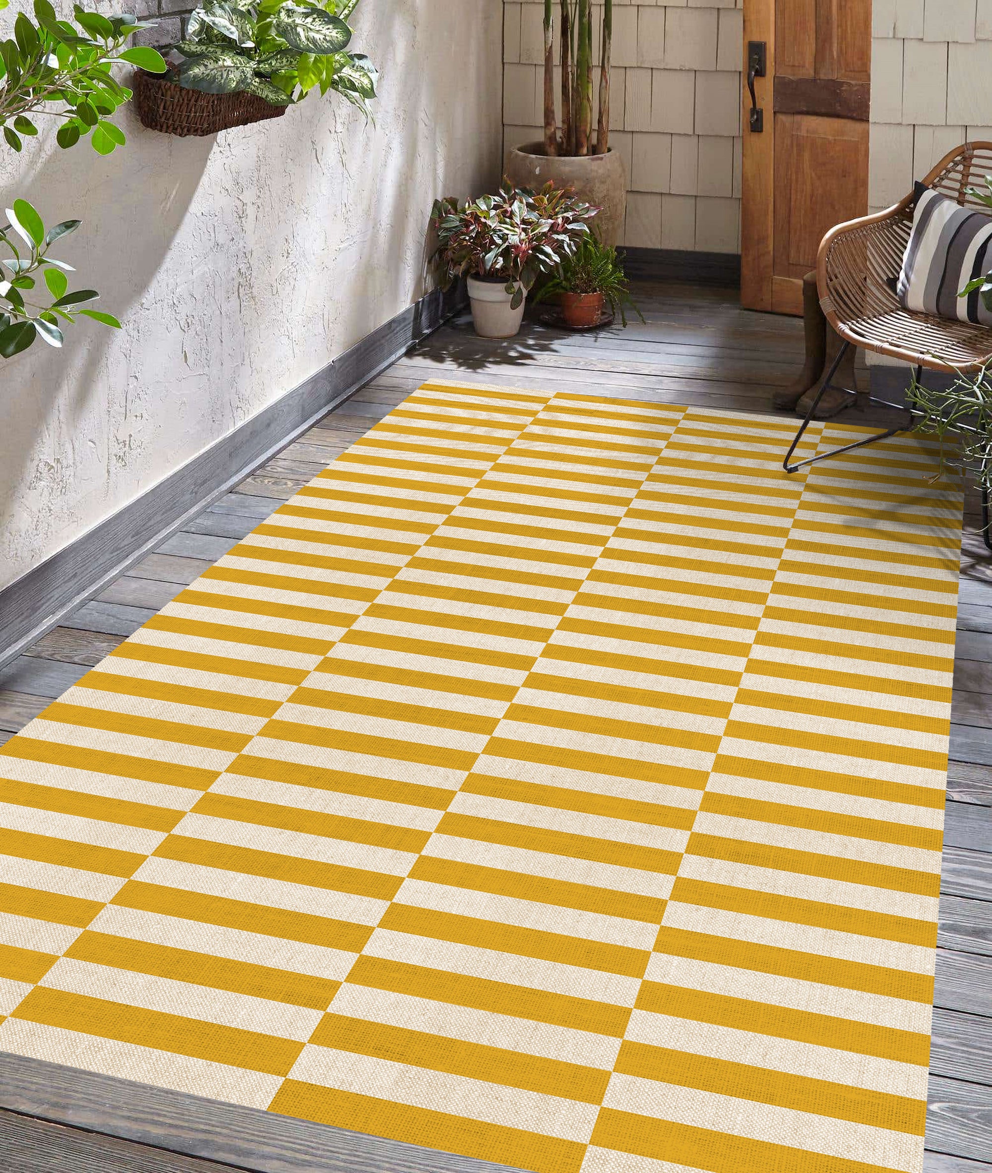 Dywan z PVC do wnętrz i na zewnątrz Dynamic Mostaza 100x133 cm - Winyl drukowany, antypoślizgowy, zmywalny, odporny — na taras i do domu.