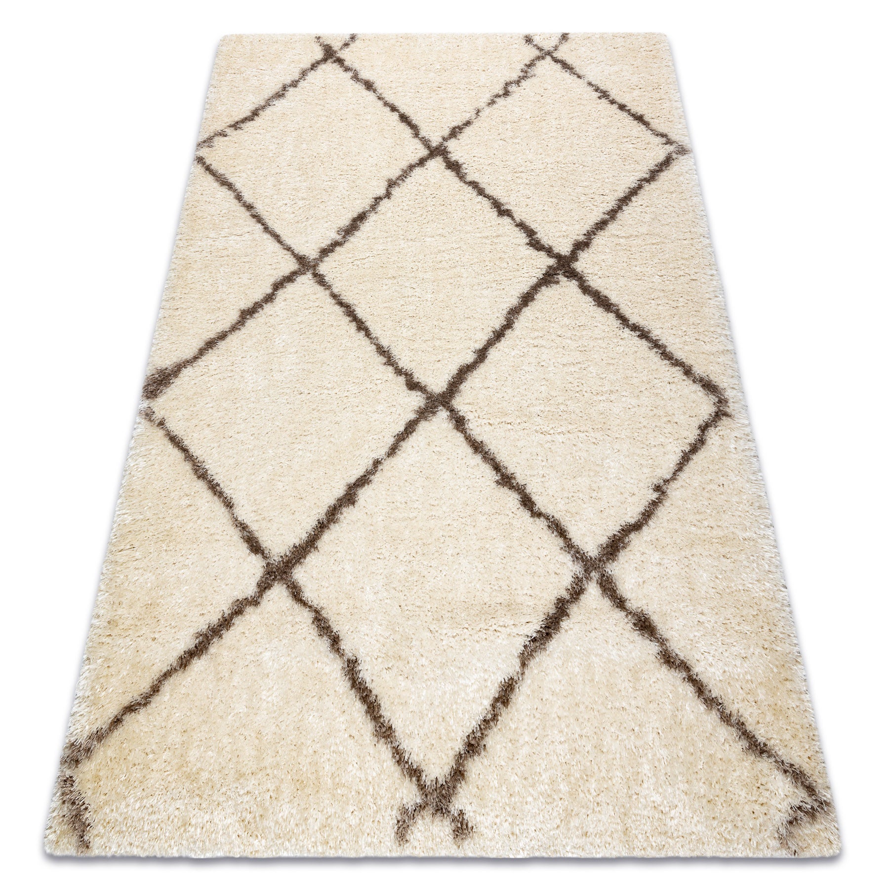 Dywan FLUFFY 2373 shaggy kratka, trellis - krem / beż 120x170 cm
