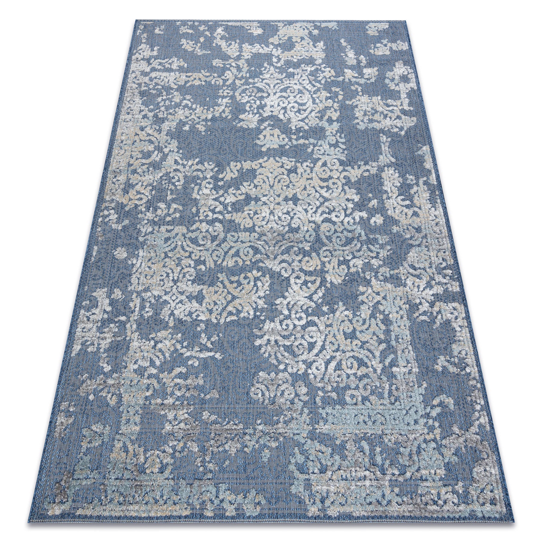 Dywan Strukturalny SOLE D3811 Ornament - płasko tkany niebieski / beż 80x250 cm