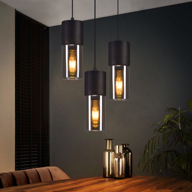 NETTLIFE Lampa wisząca 3 żarówki, lampa wisząca szklana E27, okrągła, czarna lampa wisząca LED