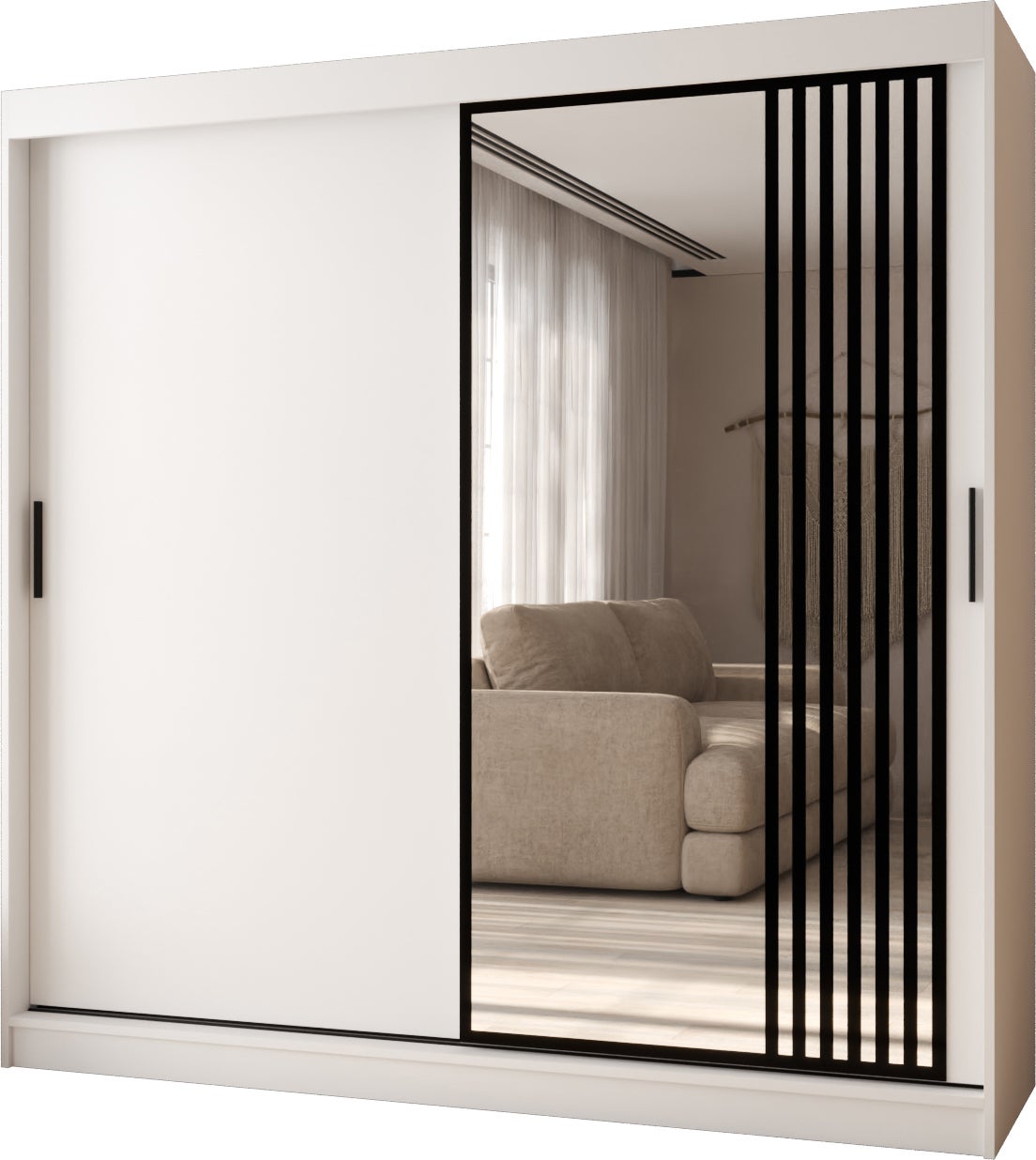 Szafa przesuwna z lustrem GLOSSY 200 x 62 x 200 biały + u. czarny