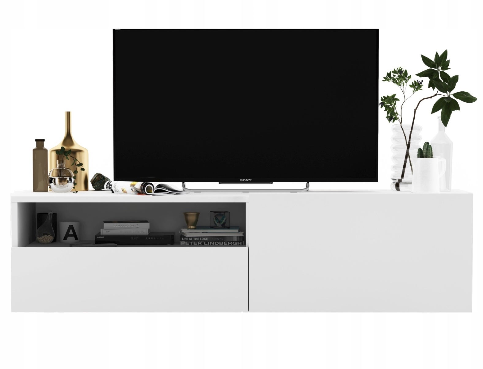 Wisząca szafka RTV 120 cm biały mat, komoda z szufladą do nowoczesnego salonu