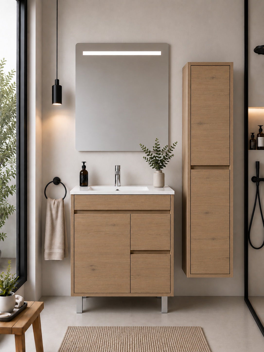 Szafka łazienkowa z umywalką ORIGENBATH ISQUIA bez lustra 60x45 cm estepa z kolumną