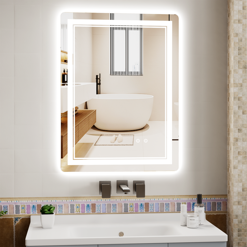 Lustro łazienkowe, Lustro łazienkowe LED , 60x80 cm, 3 temperatury barwowe, przeciwmgielne, ściemnialne, wodoodporne IP44
