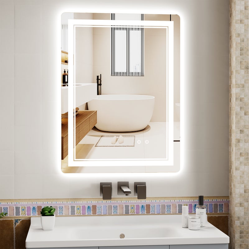 Lustro łazienkowe, Lustro łazienkowe LED , 60x80 cm, 3 temperatury barwowe, przeciwmgielne, ściemnialne, wodoodporne IP44