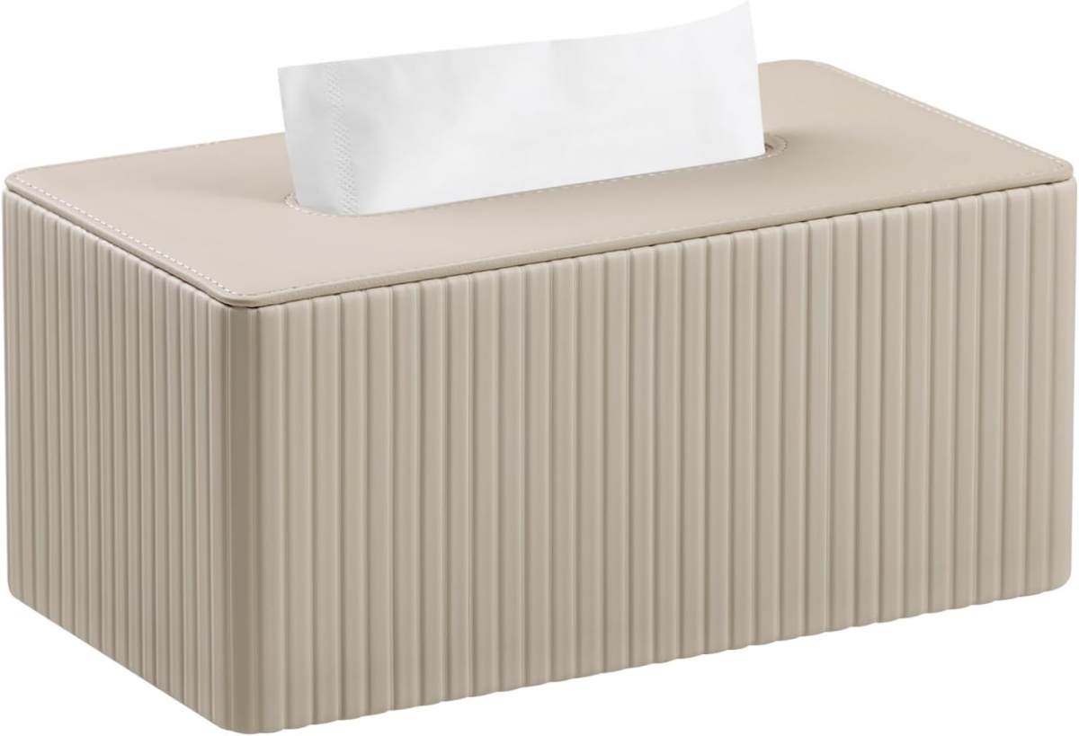 Skórzany uchwyt na chusteczki w paski do łazienki, sypialni, salonu, biura – 1 sztuka, morelowy, 25 × 13,5 × 11 cm