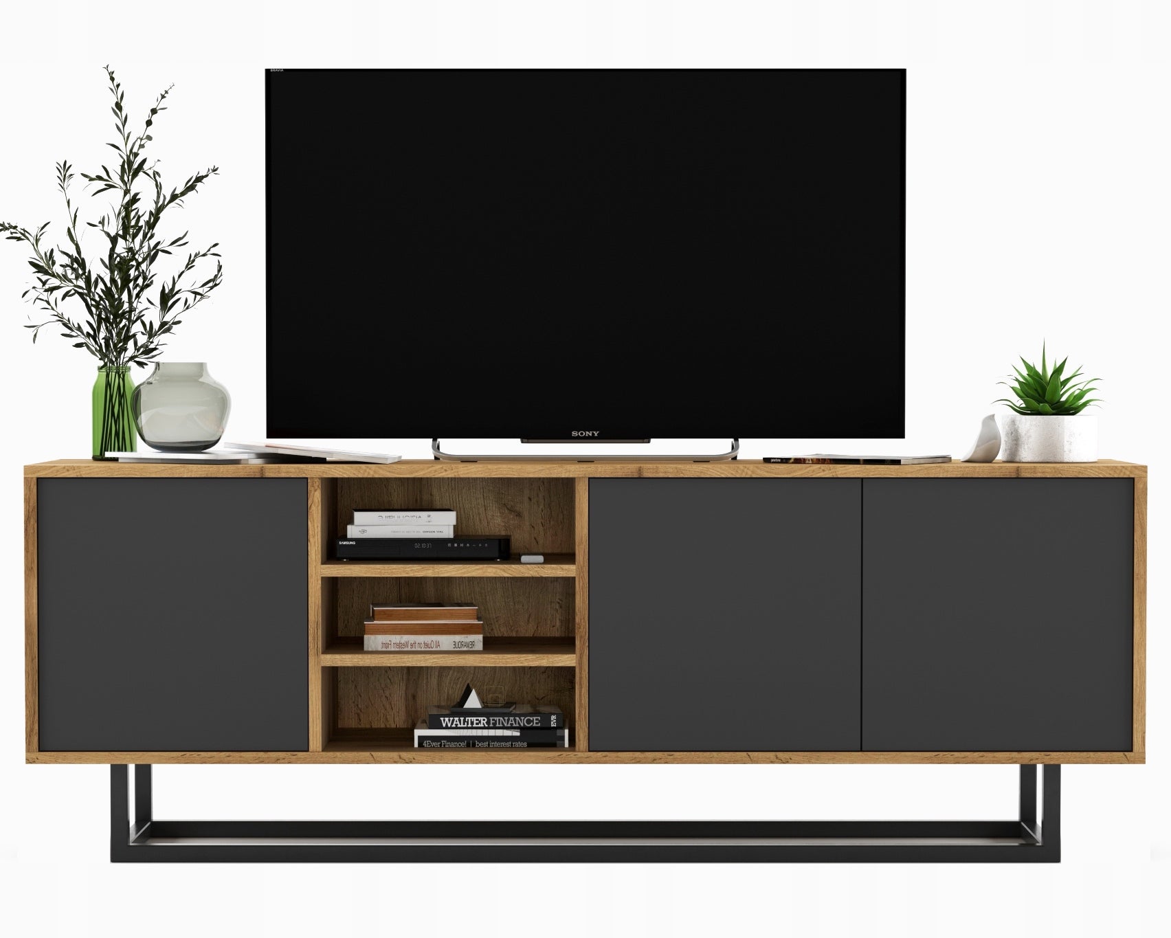 Szafka RTV Loft 150 cm dąb wotan grafit mat, szafka pod telewizor do salonu