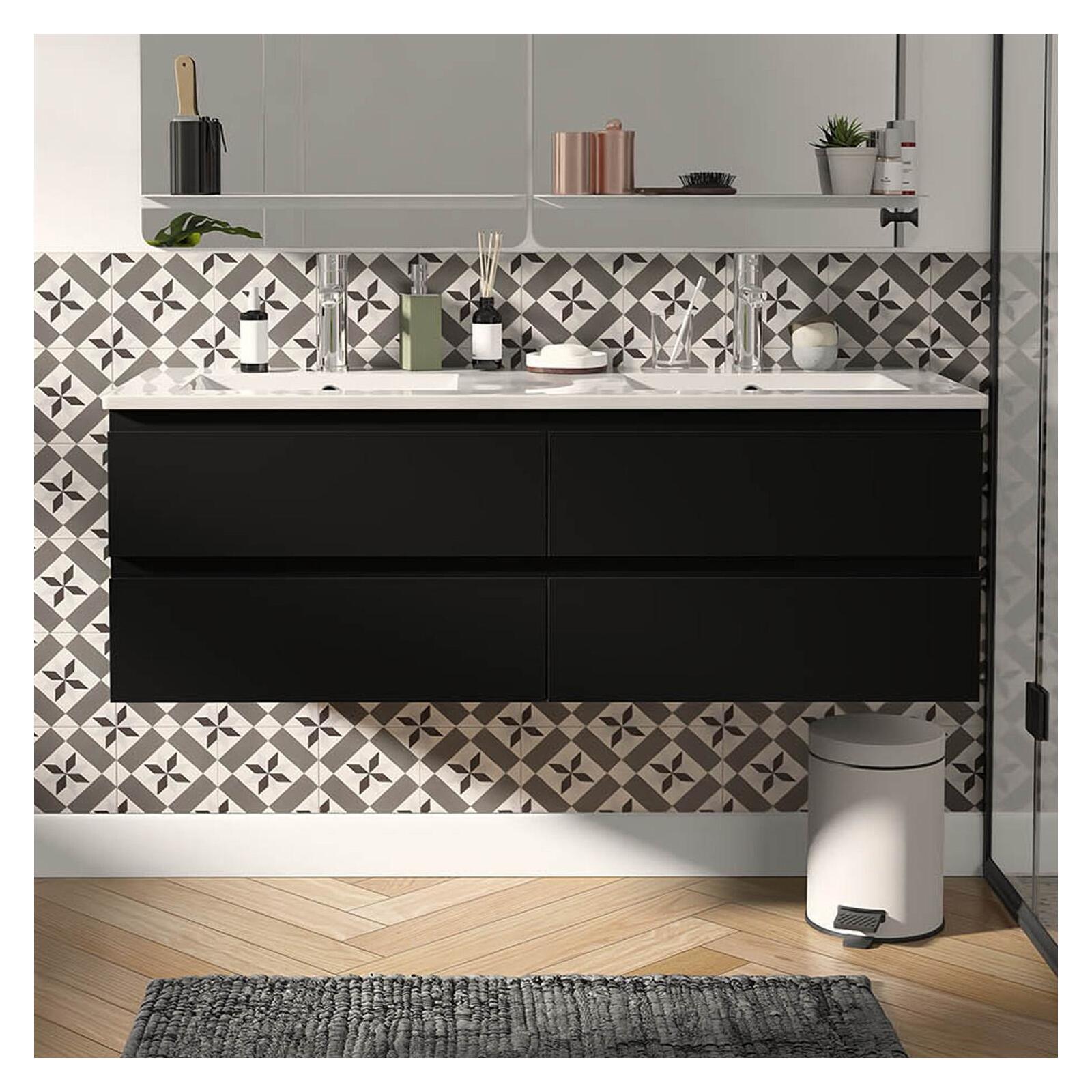 Podwójna szafka pod umywalkę 120 cm z ceramicznym blatem i bateriami SORRENTO