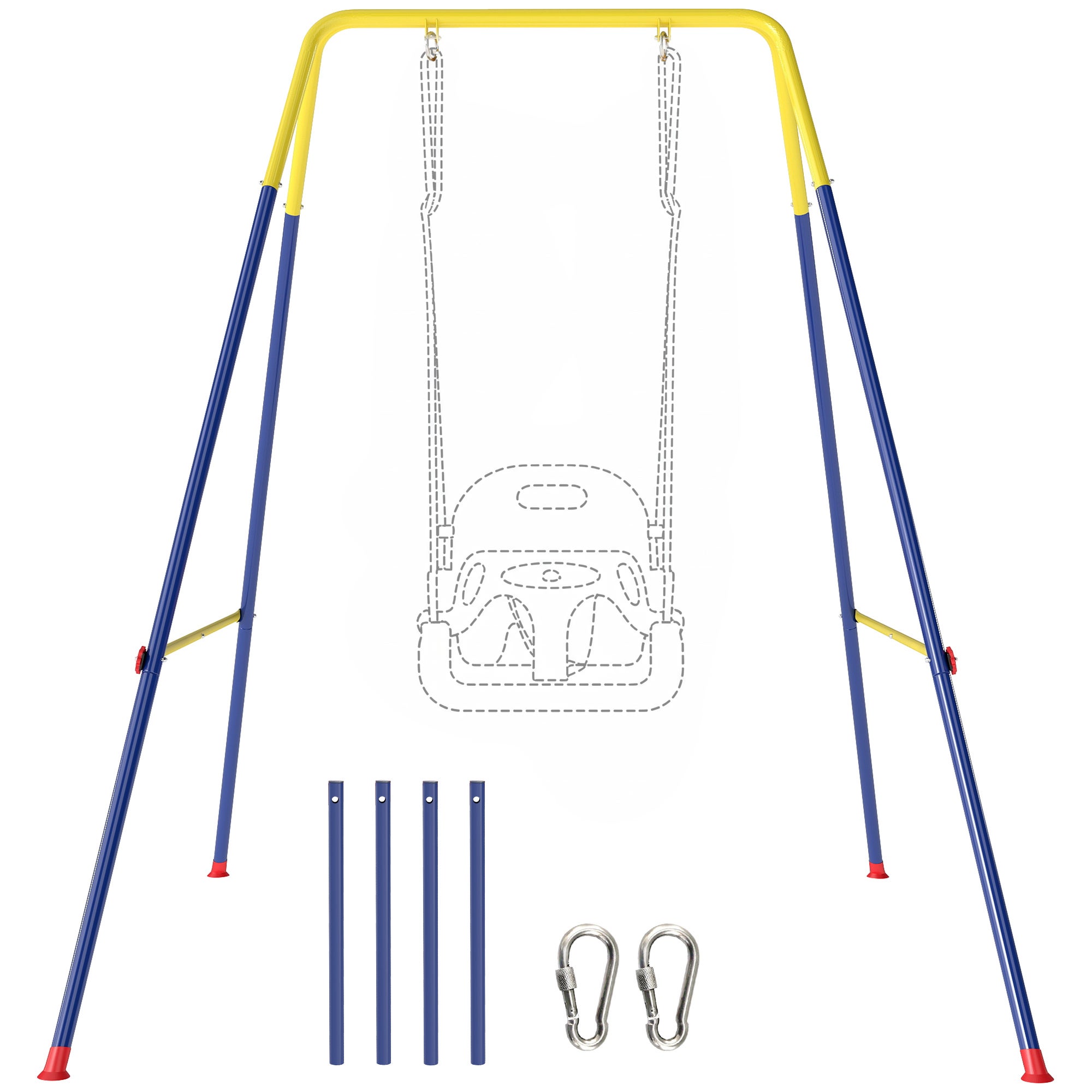 składany Children's huśtawka rama z 2 Hooks, 4 Stakes, 50 kg nośność, A-Shape, 128x155x157 cm, niebieski
