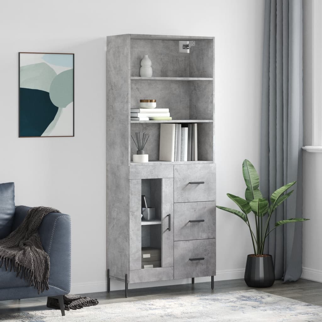 vidaXL Witrynka, szarość betonu 69,5x34x180 cm materiał drewnopochodny