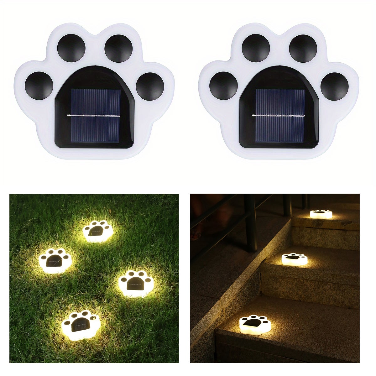 Zestaw 2 lamp solarnych z odciskami łap zwierząt domowych, kota i psa, solarna lampa ścieżkowa, wodoodporna lampa trawnikowa LED