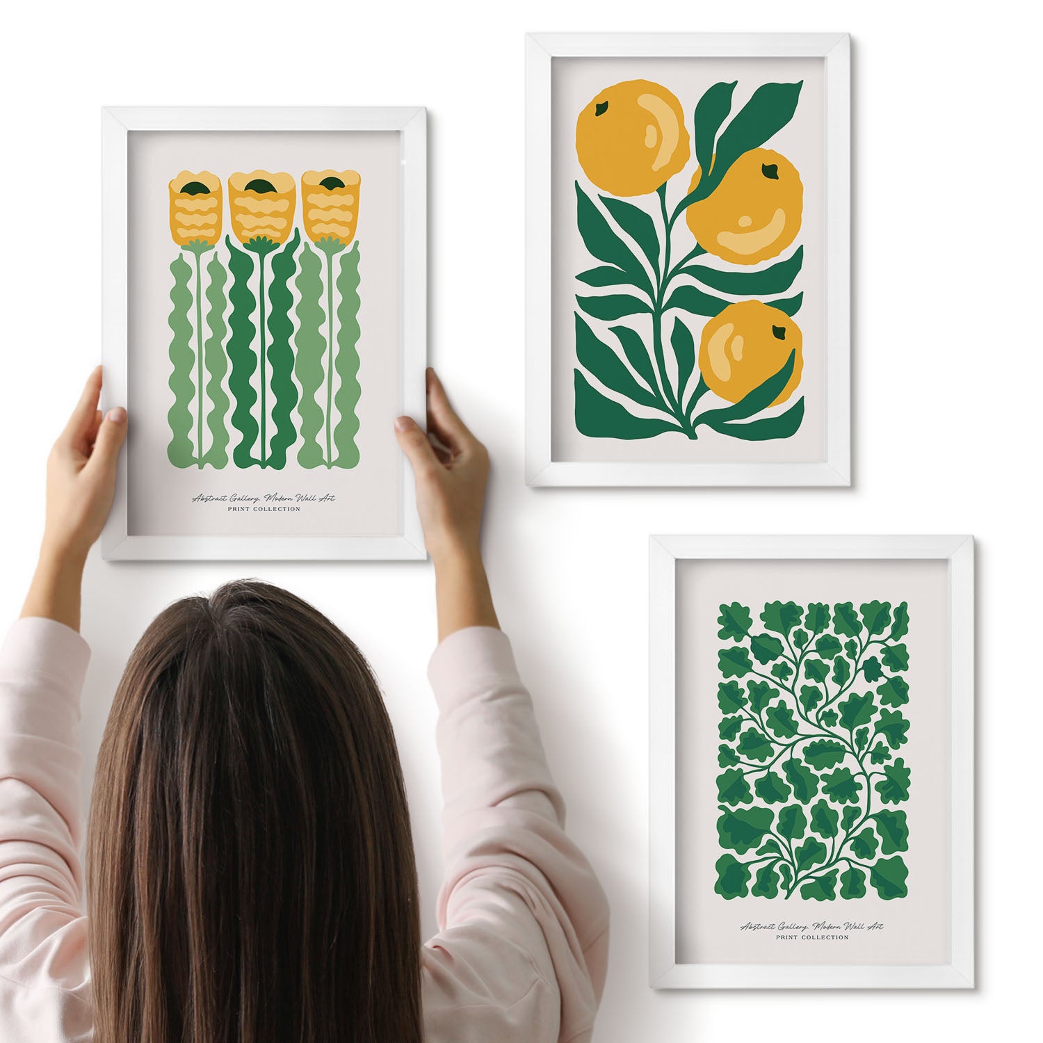 Galeria ścienna 3-częściowy komplet obrazów w białych ramach - Roślinne wzory z kwiatami i liśćmi postery - ArtPrintCave