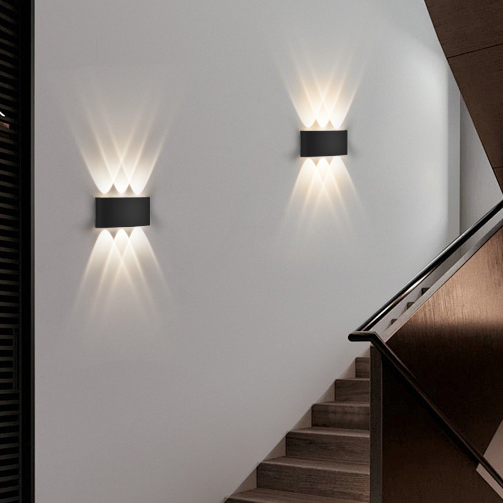 LOVHAUS Zestaw 2 Ścianek LED Na Zewnątrz 3000K Lampy Ściennej LED Lampy Piętrowej IP65 Czarny Dół Dla Magazynów, Korytarzy, Biur, 6W