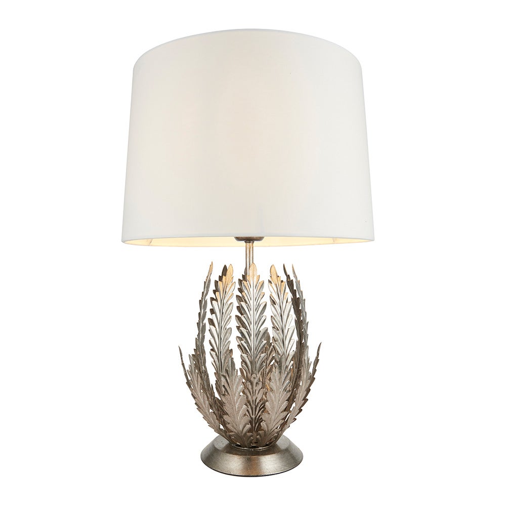 Lampa stołowa art deco z abażurem srebrna długie liście 1xE27 10W DELPHINE Endon